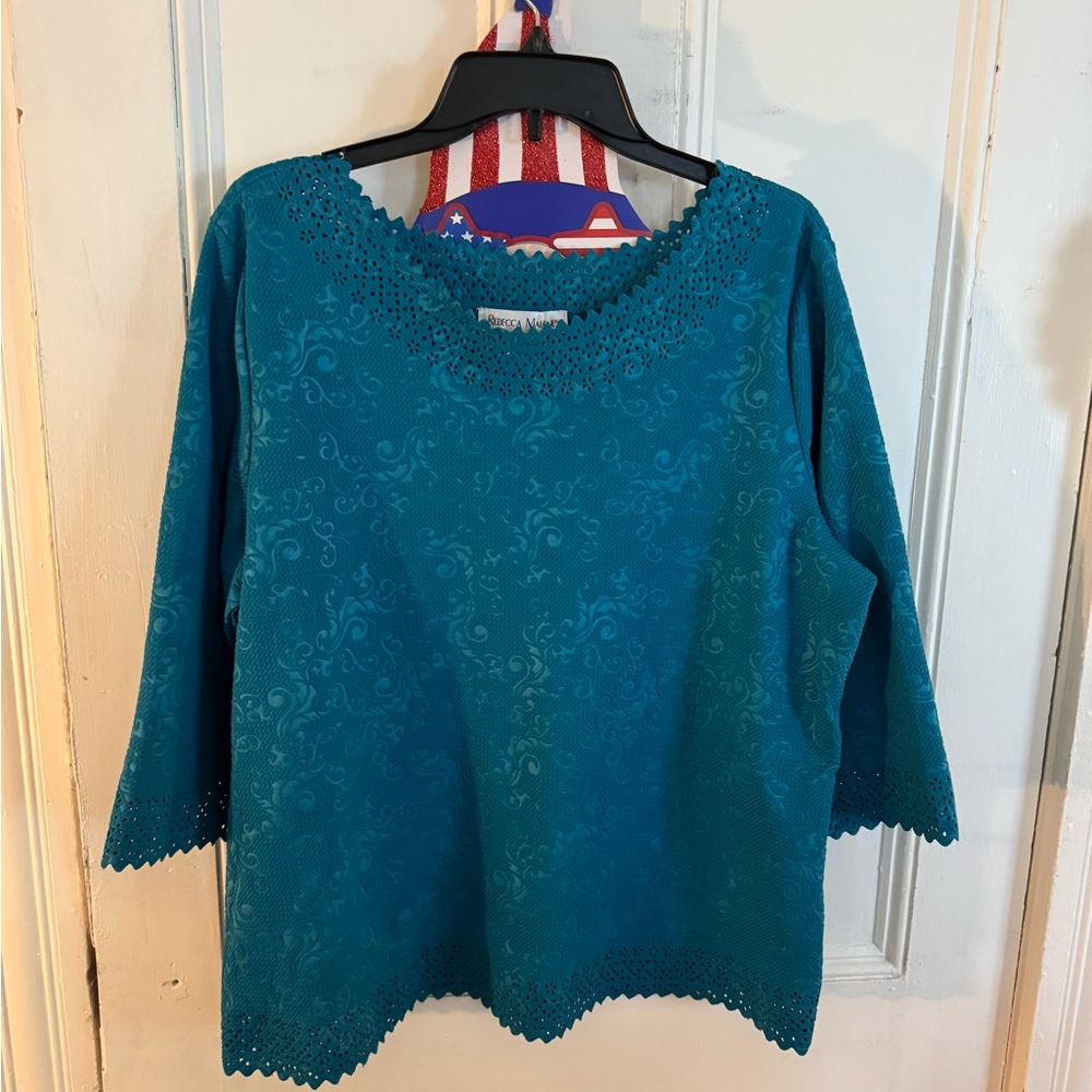 Rebecca Malone Turquoise Lace Detail Blouse xl